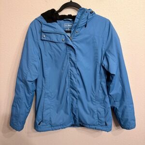 LL Bean Winter Warmer Jacket Womens Small Fleece Lined Hooded Full Zip 271136